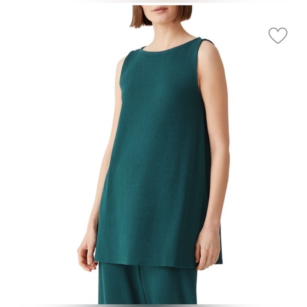 Eileen Fisher Ballet Neck Ribbed Tunic Green Knit S Long Sleeveless